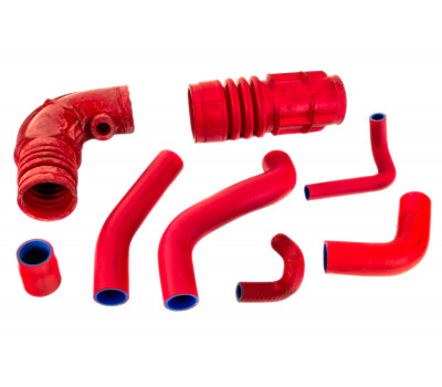 Набор красных патрубков двигателя 21073 из армированного каучука под алюминиевый радиатор для инжекторных ВАЗ 2107