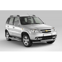 Защита порогов с алюм.фигурной площадкой «ПТ» Ø63мм (ППК) на Шевроле Нива рестайлинг