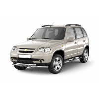 Защита порогов с накладками «ПТ» Ø63мм (НПС) для Шевроле Нива Защита порогов с накладками «ПТ» Ø63мм (НПС) для Шевроле Нива