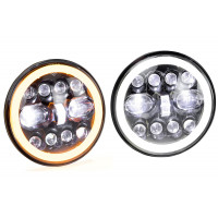 Светодиодные фары 7" 90W черные с диодным кольцом повторителя поворота и ДХО для ВАЗ 2101, 2102, Лада 4х4, Нива Легенд Светодиодные фары 7" 90W черные с диодным кольцом повторителя поворота и ДХО для ВАЗ 2101, 2102, Лада 4х4, Нива Легенд