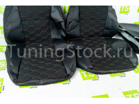 Обивка сидений (не чехлы) экокожа с тканью Полет (строчка Соты) под раздельный задний ряд сидений для Гранта