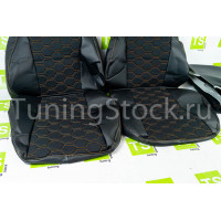 Обивка сидений (не чехлы) экокожа с тканью Полет (строчка Соты) под цельный задний ряд сидений для Гранта FL