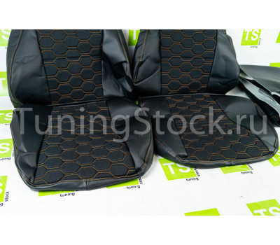 Обивка сидений (не чехлы) экокожа с тканью Полет (строчка Соты) под цельный задний ряд сидений для Гранта FL