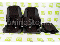 Обивка сидений (не чехлы) экокожа с тканью Полет (цветная строчка Ромб/Квадрат) для 5-дверной Лада 4х4 (Нива) 2131, ВАЗ 2113-2115, 2108-21099