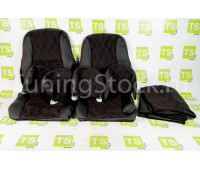 Обивка сидений (не чехлы) экокожа с тканью Полет (цветная строчка Ромб/Квадрат) для 5-дверной Лада 4х4 (Нива) 2131, ВАЗ 2113-2115, 2108-21099