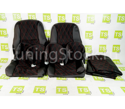 Обивка сидений (не чехлы) экокожа с тканью Полет (цветная строчка Ромб/Квадрат) для Калина