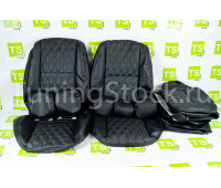 Обивка сидений (не чехлы) экокожа (центр с перфорацией) с цветной строчкой Ромб/Квадрат под цельный задний ряд сидений для Гранта FL