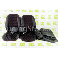 Обивка сидений (не чехлы) экокожа с тканью полет (цветная строчка Ромб/Квадрат) под цельный задний ряд сидений на Гранта