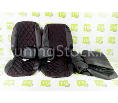 Обивка сидений (не чехлы) экокожа с тканью Полет (цветная строчка Ромб/Квадрат) под цельный задний ряд сидений для Гранта FL