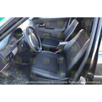 Обивка сидений (не чехлы) экокожа с тканью Полет (цветная строчка Ромб/Квадрат) на Приора хэтчбек, универсал