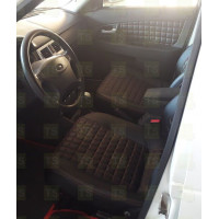 Обивка сидений (не чехлы) экокожа (центр с перфорацией) с цветной строчкой Ромб/Квадрат на Приора седан