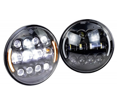 Светодиодные фары черные 90W, 7 дюймов с LED повторителем поворота и ДХО для ВАЗ 2101, 2102, Лада 4х4, Нива Легенд