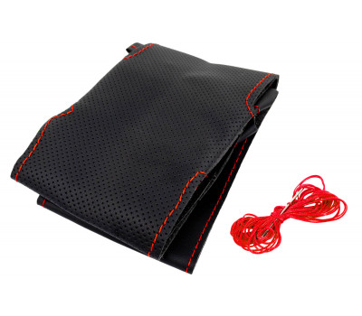 Кожаная оплетка руля Sal-Man анатомической формы с красной строчкой для Калина 2, Гранта FL, Приора 2