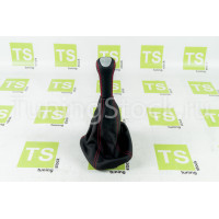 Рукоятка и чехол КПП нового образца кожзам с красной строчкой на Приора с кулисой Рукоятка и чехол КПП нового образца кожзам с красной строчкой на Приора с кулисой