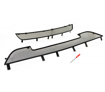 Защита радиатора (сетка) Стрелка черная для Гранта с бампером образца от 2014 года