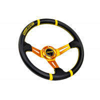 Спортивный руль DRIFTING YELLOW обод из экокожи под карбон с желтыми кольцами для Гранта, Приора, Калина, ВАЗ 2101-2115, Лада 4Х4, Нива Легенд, Нива Тревел, Шевроле Спортивный руль DRIFTING YELLOW обод из экокожи под карбон с желтыми кольцами для Гранта, Приора, Калина, ВАЗ 2101-2115, Лада 4Х4, Нива Легенд, Нива Тревел, Шевроле