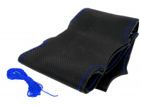 Кожаная оплетка руля Sal-Man анатомической формы с синей строчкой для Веста, Иксрей