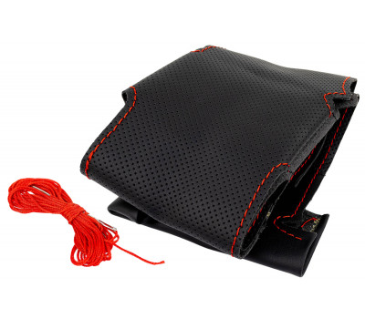 Кожаная оплетка руля Sal-Man анатомической формы с красной строчкой для Гранта 2011-2017 годов Кожаная оплетка руля Sal-Man анатомической формы с красной строчкой для Гранта 2011-2017 годов