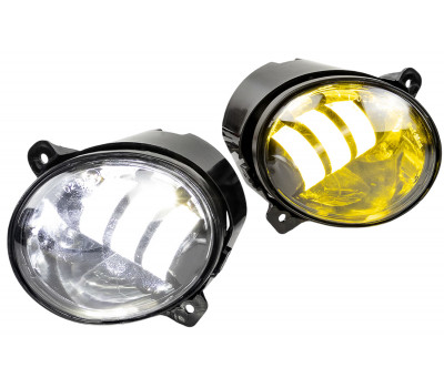 Диодные ПТФ Sal-Man двухцветные (бело-синий 6000К и желтый 3000К) 50W для Калина, Калина 2, Гранта, Ларгус, Датсун до 2019 года, УАЗ Патриот