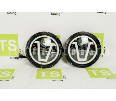 Светодиодные фары 60W с V-образным рисунком, повторителем поворотника и ДХО на ВАЗ 2101, 2102, Лада 4х4, Нива Легенд Светодиодные фары 60W с V-образным рисунком, повторителем поворотника и ДХО на ВАЗ 2101, 2102, Лада 4х4, Нива Легенд