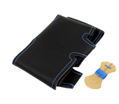 Кожаная оплетка руля Sal-man c повторением анатомической формы и синей строчкой для Лада 4х4 (Нива), ВАЗ 2105-2107