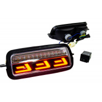 Красные светодиодные подфарники с ДХО и бегающим поворотником для Лада 4х4, Нива Легенд