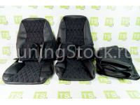 Обивка сидений (не чехлы) экокожа с алькантарой (цветная строчка Ромб/Квадрат) на ВАЗ 2111, 2112