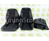 Обивка сидений (не чехлы) экокожа с алькантарой (цветная строчка Ромб/Квадрат) на ВАЗ 2110
