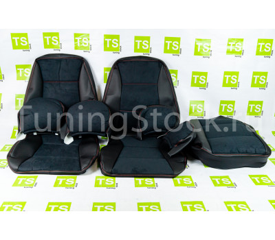 Обивка сидений (не чехлы) экокожа с алькантарой, горизонтальной отстрочкой (Линии) на ВАЗ 2110