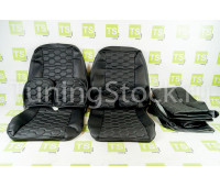 Обивка сидений (не чехлы) экокожа гладкая с цветной строчкой Соты на Приора седан