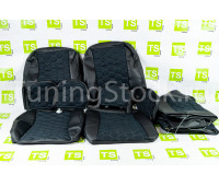 Обивка сидений (не чехлы) экокожа с алькантарой (цветная строчка Соты) на Приора седан