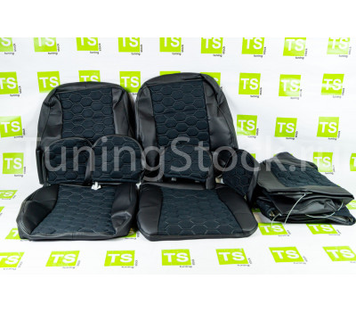 Обивка сидений (не чехлы) экокожа с алькантарой (цветная строчка Соты) под раздельный задний ряд сидений для Гранта
