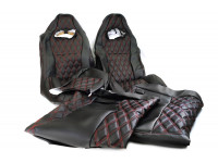 Обивка (не чехлы) сидений Recaro экокожа (центр с перфорацией и цветной строчкой Ромб/Квадрат) для ВАЗ 2110, Приора седан