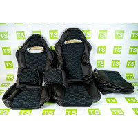 Обивка (не чехлы) сидений Recaro экокожа с алькантарой (цветная строчка Соты) на ВАЗ 2111, 2112, Приора хэтчбек, универсал Обивка (не чехлы) сидений Recaro экокожа с алькантарой (цветная строчка Соты) на ВАЗ 2111, 2112, Приора хэтчбек, универсал