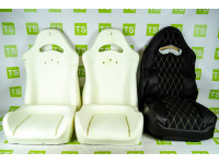 Комплект для сборки сидений Recaro экокожа с тканью Полет (цветная строчка Ромб/Квадрат) на ВАЗ 2111, 2112, Приора хэтчбек, универсал