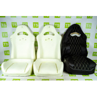 Комплект для сборки сидений Recaro экокожа с тканью Полет (цветная строчка Ромб/Квадрат) на ВАЗ 2111, 2112, Приора хэтчбек, универсал