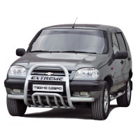 Защита переда с дополнительной защитой двигателя низ с трубой, с усами на Шевроле Нива рестайлинг 2009-2015 г.в