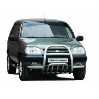 Защита переда с дополнительной защитой двигателя Труба сверху с усами на Шевроле Нива рестайлинг Защита переда с дополнительной защитой двигателя Труба сверху с усами на Шевроле Нива рестайлинг