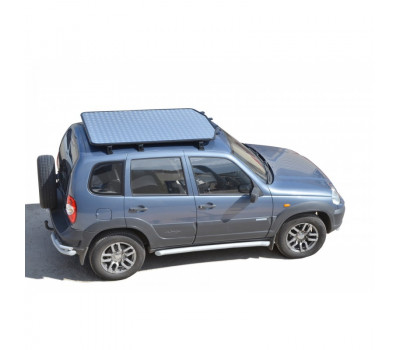 Багажник-платформа на крышу ТехноСфера Трофи с алюминиевым листом на место рейлингов Шевроле/Лада Нива 2123