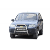 Защита переда Техносфера Нержавейка Высокая с 2-мя перемычками на Шевроле Нива рестайлинг Защита переда Техносфера Нержавейка Высокая с 2-мя перемычками на Шевроле Нива рестайлинг