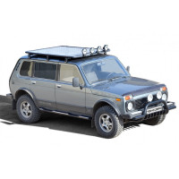 Багажник-платформа ТехноСфера Трофи с алюминиевым листом на места крепления рейлингов для 5-дверной Лада 4х4, Нива Легенд