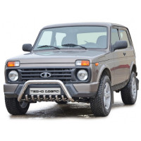 Защита переда ТехноСфера Акула d63,5 нержавейка с дополнительной защитой двигателя на Нива 4х4 Урбан Защита переда ТехноСфера Акула d63,5 нержавейка с дополнительной защитой двигателя на Нива 4х4 Урбан