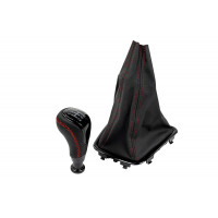 Ручка КПП Sal-Man черный лак с пыльником и красной строчкой в стиле Весты для Датсун, Гранта FL, Гранта, Калина 2 с тросовым приводом