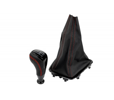 Ручка КПП Sal-Man черный лак с пыльником и красной строчкой в стиле Весты для Датсун, Гранта FL, Гранта, Калина 2 с тросовым приводом Ручка КПП Sal-Man черный лак с пыльником и красной строчкой в стиле Весты для Датсун, Гранта FL, Гранта, Калина 2 с тросовым приводом