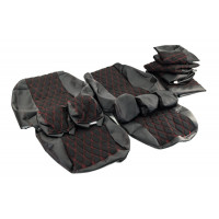 Обивка сидений (не чехлы) экокожа с тканью Полет (цветная строчка Ромб/Квадрат) под раздельный задний ряд сидений для Гранта Обивка сидений (не чехлы) экокожа с тканью Полет (цветная строчка Ромб/Квадрат) под раздельный задний ряд сидений для Гранта