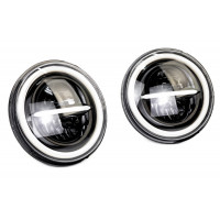 Светодиодные фары черные с матовыми линиями и LED кольцом повторителя поворотника и ДХО для ВАЗ 2101, 2102, Лада 4х4, Нива Легенд Светодиодные фары черные с матовыми линиями и LED кольцом повторителя поворотника и ДХО для ВАЗ 2101, 2102, Лада 4х4, Нива Легенд