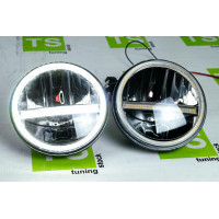 Светодиодные фары черные с линиями и LED кольцом повторителя поворотника и ДХО для ВАЗ 2101, 2102, Лада 4х4, Нива Легенд