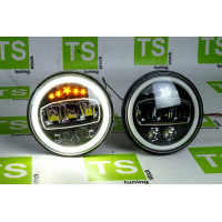 Светодиодные фары черные 5 звезд с LED кольцом повторителя поворотника и ДХО для ВАЗ 2101, 2102, Лада 4х4, Нива Легенд