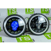 Светодиодные фары Череп черные с LED кольцом повторителя поворотника и ДХО для ВАЗ 2101, 2102, Лада 4х4, Нива Легенд