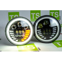 Светодиодные фары черные Шкалы с LED кольцом повторителя поворотника и ДХО для ВАЗ 2101, 2102, Лада 4х4, Нива Легенд Светодиодные фары черные Шкалы с LED кольцом повторителя поворотника и ДХО для ВАЗ 2101, 2102, Лада 4х4, Нива Легенд